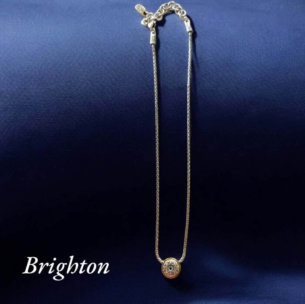 BRIGHTON Collectable Blue Crystal Decorative Bezel Slide Necklace 17"-18.75" L - Picture 6 of 13